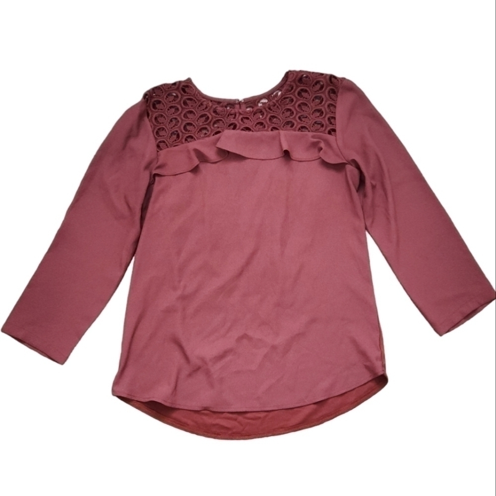 Ann Taylor Crochet Ruffle Contrast Blouse Petite
